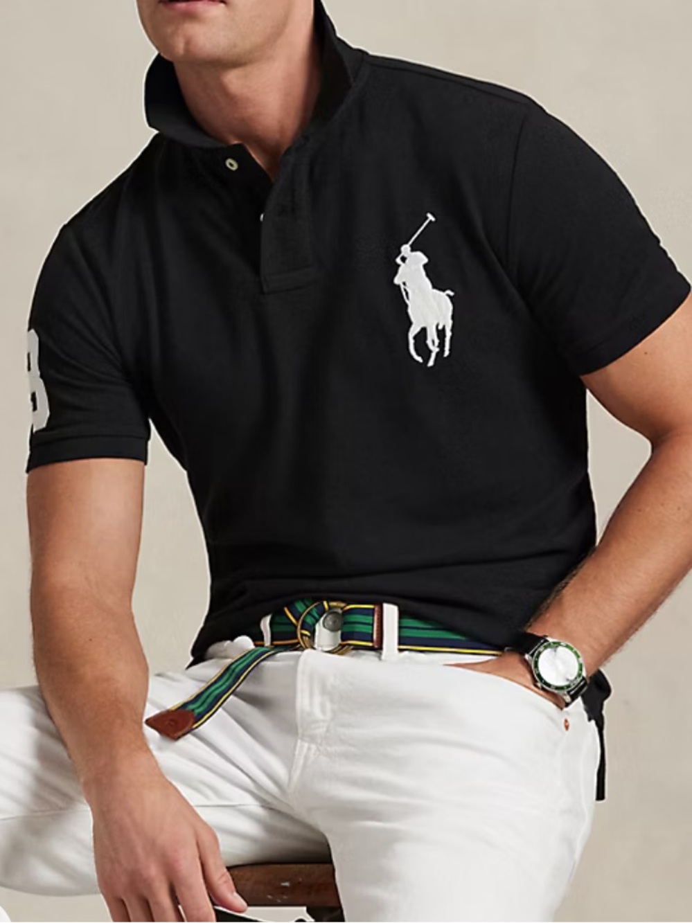 Polo Ralph Lauren Polo Shirt Mens XL Black Big Pony Custom Slim Fit Short Sleeve